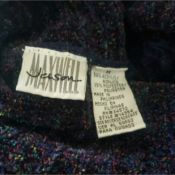 Vintage 90s  Jackson Maxwell Woens Purple Confetti Turtleneck Sweater size M - Picture 5 of 6